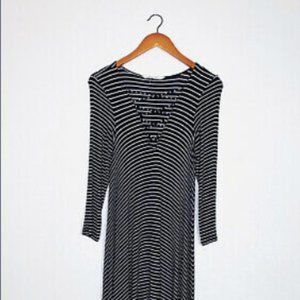 Black and White Striped Long Sleeve Dress